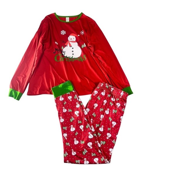 Christmas Snowman Pajama Set Red Green Long Sleeve Top & Pants – XL NWOT - Picture 11 of 12